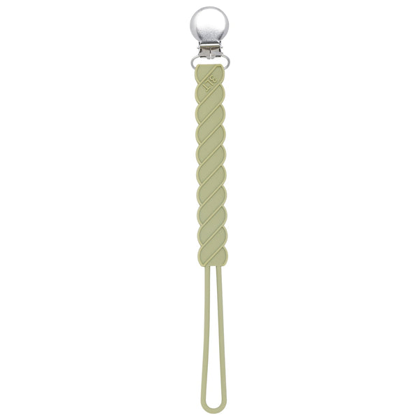 Twist Olive Green All Silicone One Piece Pacifier Clip