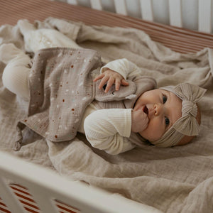 100% muslin alpaca lovey for babies, soft and cuddly, perfect for comfort and security. Angle 5 view.