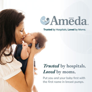 Ameda Manual Breast Pump at angle 2, ideal for convenient and efficient breastfeeding support.