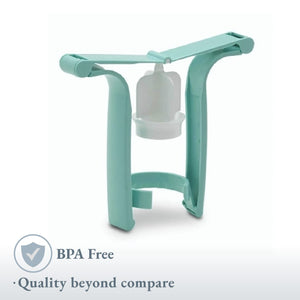 Ameda Manual Breast Pump at an angle, perfect for on-the-go breastfeeding moms. Compact and easy to use.