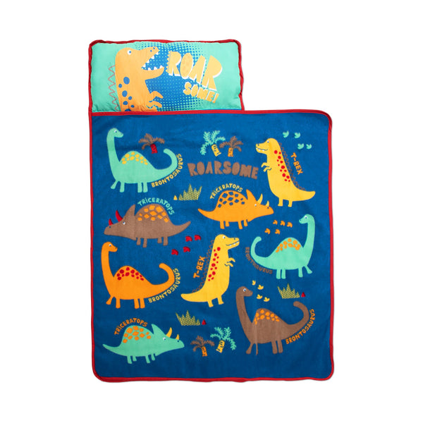 NoJo Dinosaurs Toddler Nap Mat - Includes Attached Pillow and Fleece Blanket