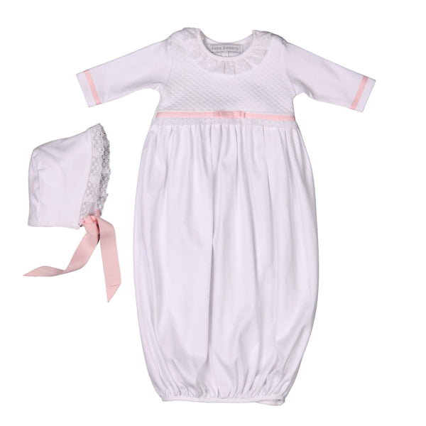 ANDREA | Girls White & Pink Quilted Cotton Gown Set (2)