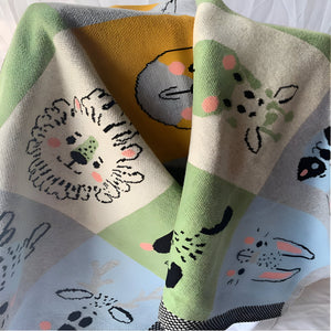 Animals In Boxes Multi Knitted Cotton Baby Blanket