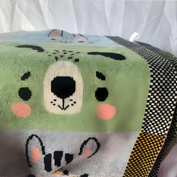 Animals In Boxes Multi Knitted Cotton Baby Blanket