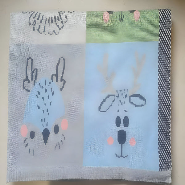 Animals In Boxes Multi Knitted Cotton Baby Blanket