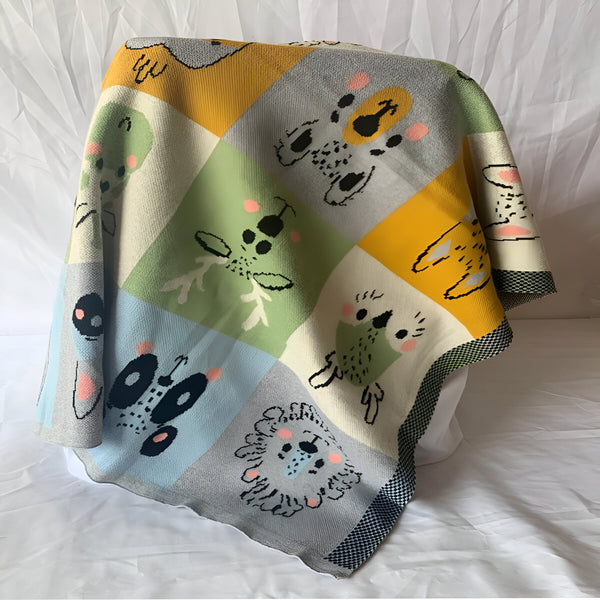 Animals In Boxes Multi Knitted Cotton Baby Blanket