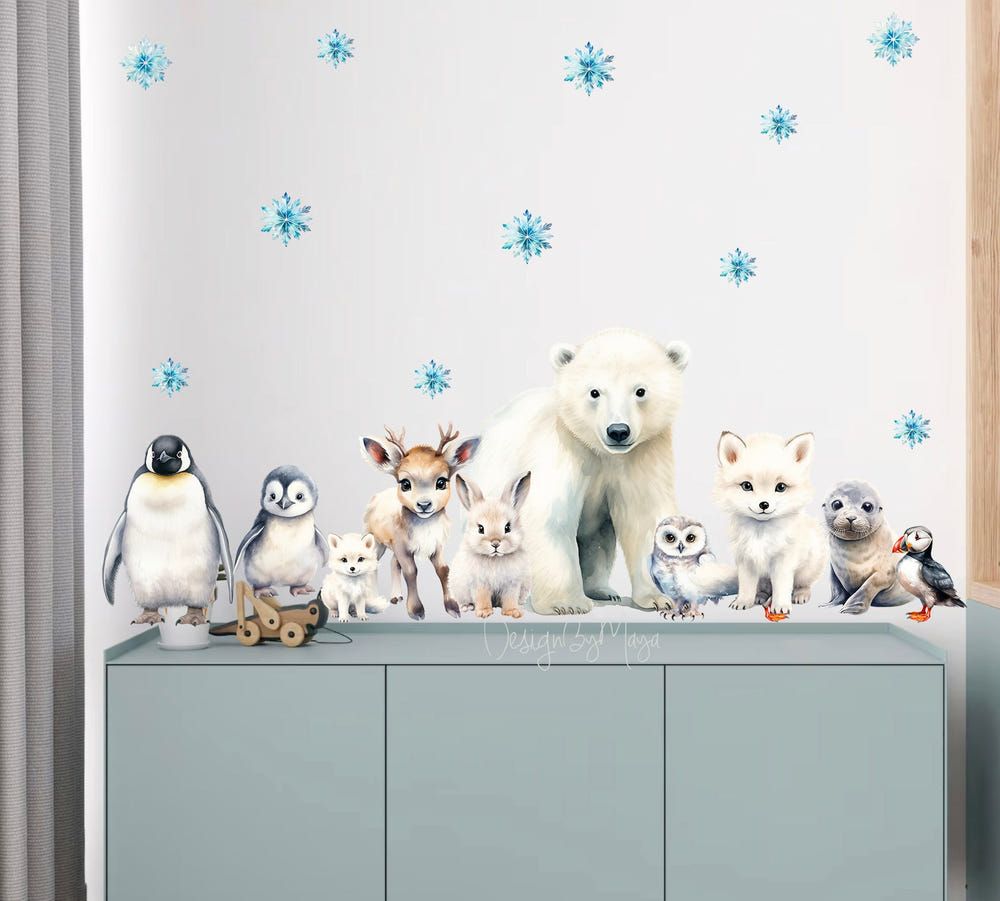 Arctic Animal Friends fabric nursery wall art decals for a charming baby room decor.
