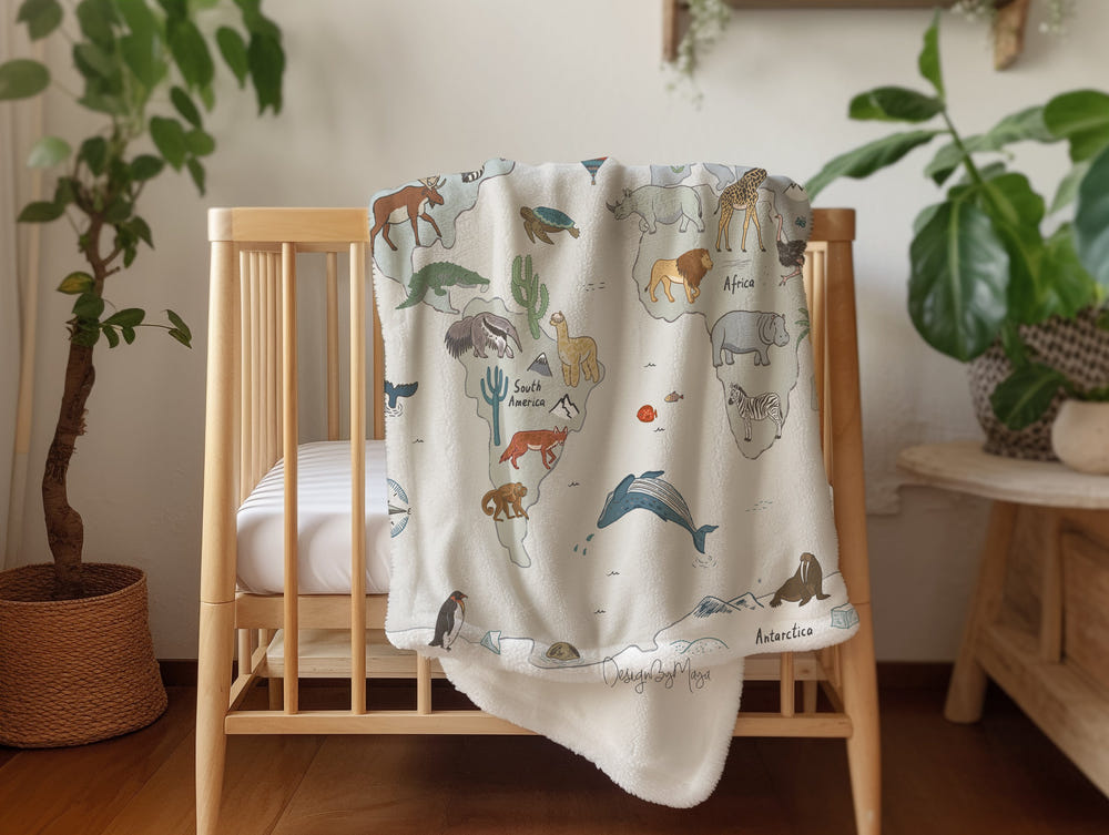 Vintage baby blanket featuring adorable baby animals, perfect for keeping your little one cozy and stylish.