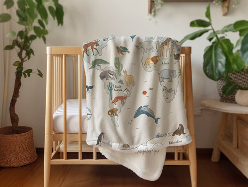 Vintage baby blanket featuring adorable baby animals, perfect for keeping your little one cozy and stylish.