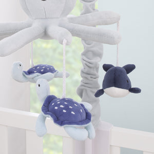 Plush Octopus Gray and Navy Whales and Sea Turtles Musical Mobile