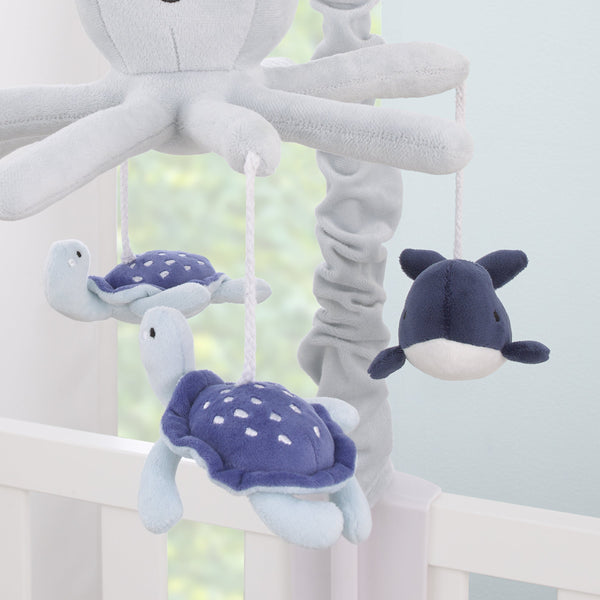 Plush Octopus Gray and Navy Whales and Sea Turtles Musical Mobile