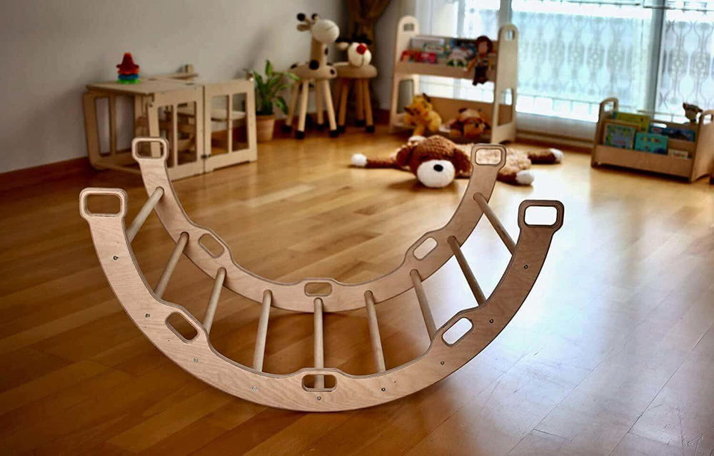 XL Wooden Climbing Arch Set with Christmas Pillow for active play and imaginative fun. Perfect for toddlers!