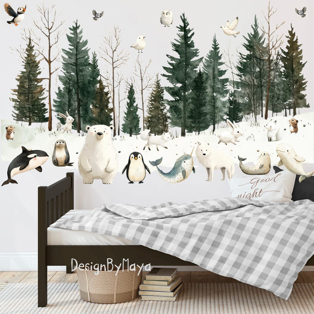 Arctic Animal Friends fabric nursery wall art decals for a charming baby room decor.