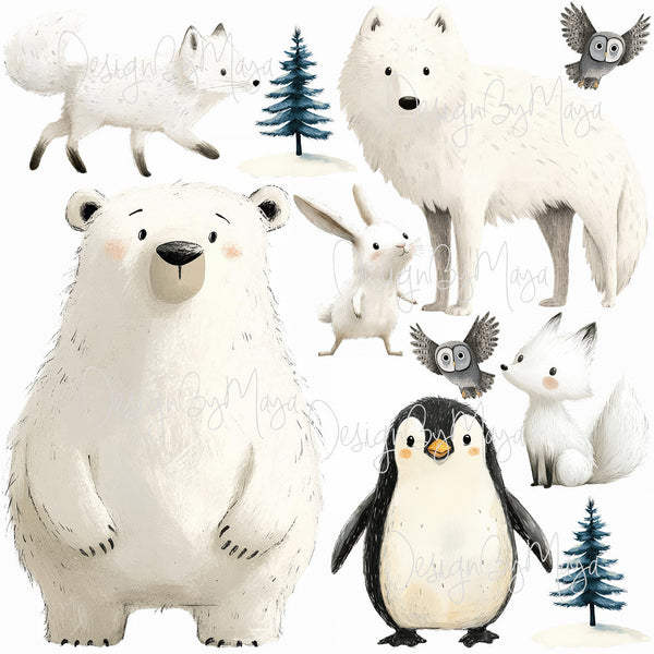 Arctic Animal Friends - Fabric Nursery Wall Art Decals