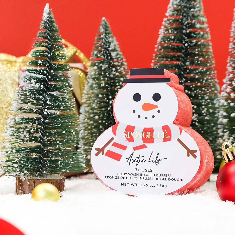 Arctic Lily Holiday Snowman Body Wash Infused Buffer for a festive bathing experience.