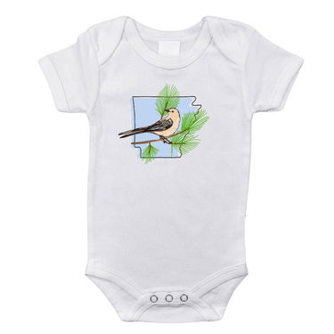 "Arkansas Pine baby onesie, short sleeve bodysuit, perfect for stylish infants."