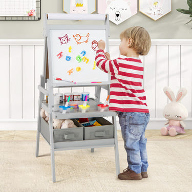 3-in-1 Art Easel for Kids with Magnetic Chalkboard and Whiteboard