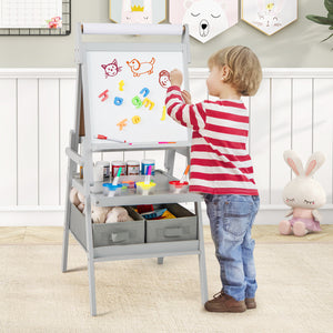 3-in-1 Art Easel for Kids with Magnetic Chalkboard and Whiteboard