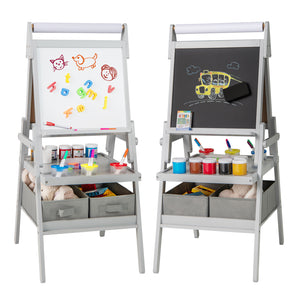 3-in-1 Art Easel for Kids with Magnetic Chalkboard and Whiteboard