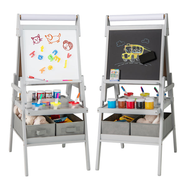 3-in-1 Art Easel for Kids with Magnetic Chalkboard and Whiteboard