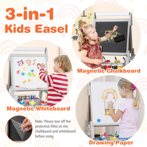 3-in-1 Art Easel for Kids with Magnetic Chalkboard and Whiteboard