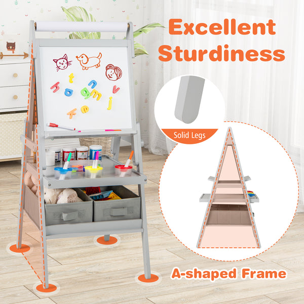 3-in-1 Art Easel for Kids with Magnetic Chalkboard and Whiteboard