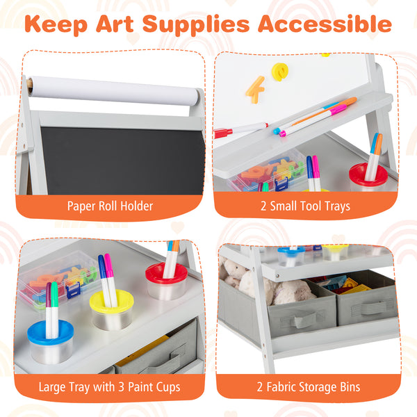 3-in-1 Art Easel for Kids with Magnetic Chalkboard and Whiteboard