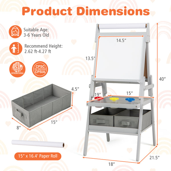 3-in-1 Art Easel for Kids with Magnetic Chalkboard and Whiteboard