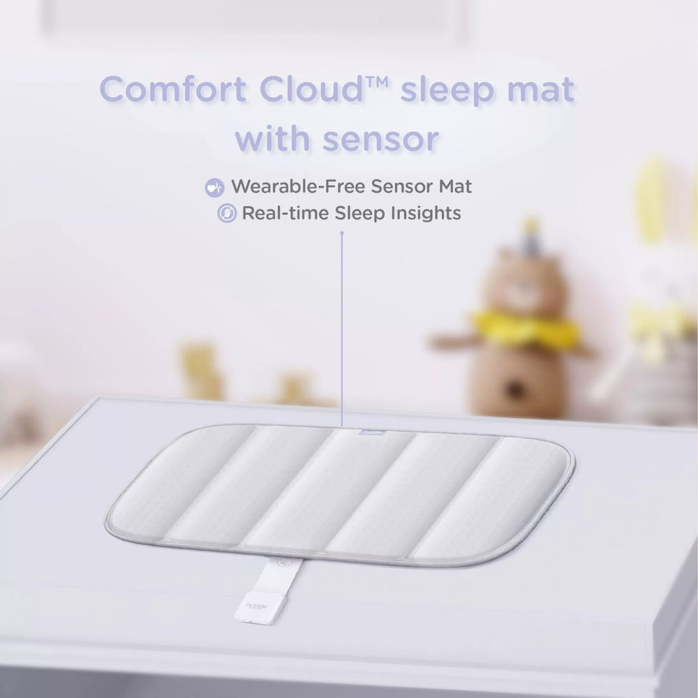 Hubble Dream+ baby monitor with Comfort Cloud™ Sleep Sensor Mat for peaceful sleep tracking and monitoring.