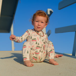 Shwally Romper for babies, stylish design, angle view showcasing soft fabric and vibrant colors.