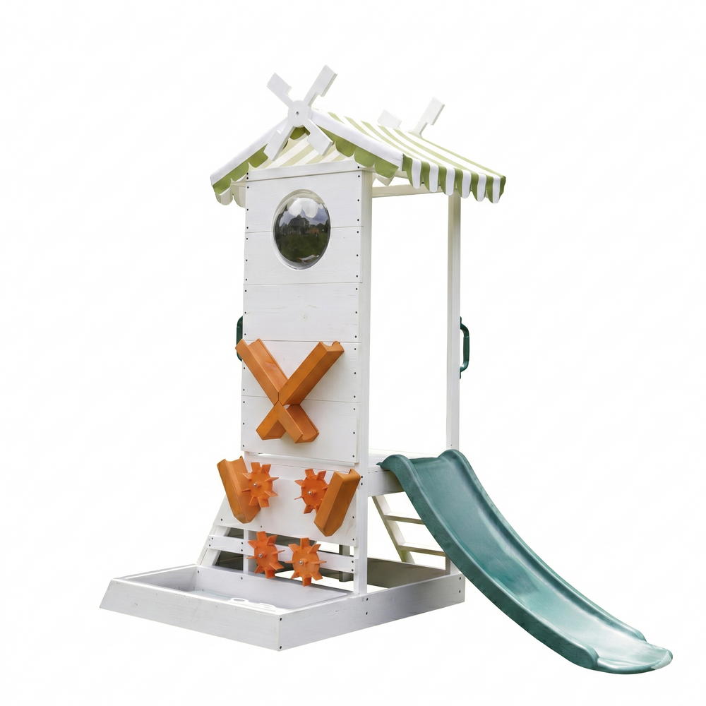 Avenlur Aloe Wooden Outdoor Playhouse Slide Water Wheel