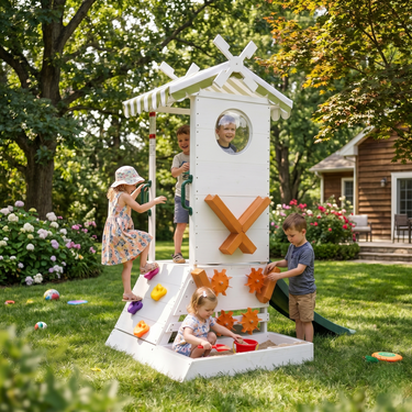 Avenlur Aloe Wooden Outdoor Playhouse Slide Water Wheel