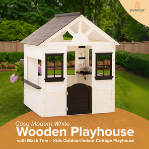 Modern outdoor playhouse for babies, Casa, showcased from angle 2, featuring a stylish design and safe play environment.