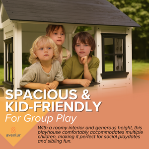 "Casa Modern Playhouse in outdoor setting, showcasing playful design and vibrant colors for children."