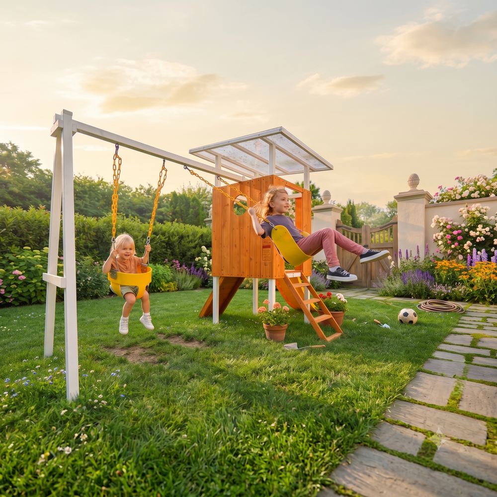 Avenlur Forest Small Outdoor Toddler Swing Set Wooden Frame