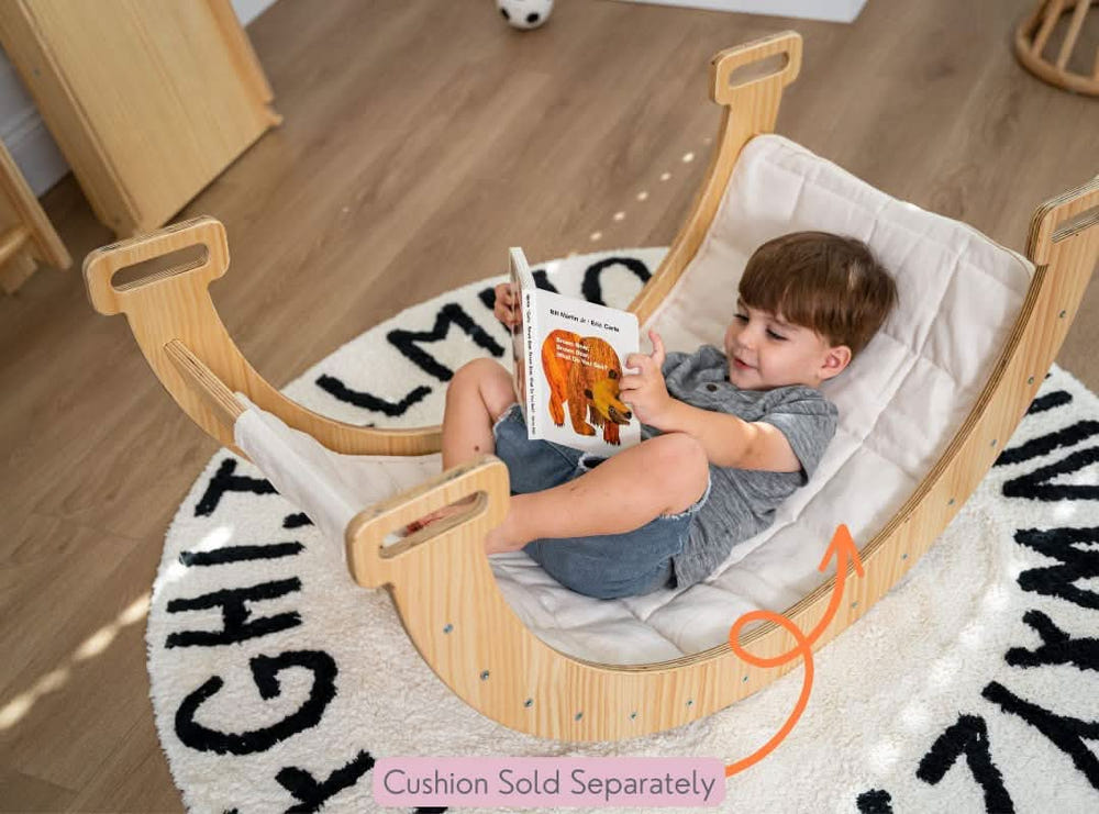 Hazel Pikler Triangle, Slide & Rocker Set for indoor play, promoting active and creative development for babies.