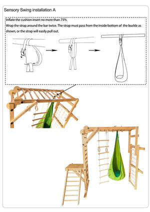 Avenlur Sensory Swing Hammock for indoor climbers in walnut, neem, and betula, shown at angle 13.