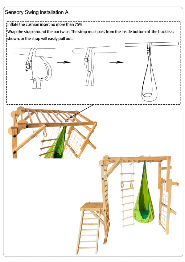 Avenlur Sensory Swing Hammock for indoor climbers in walnut, neem, and betula, shown at angle 13.
