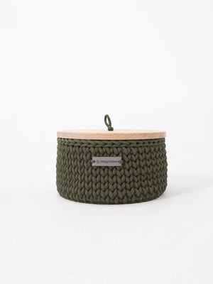 Round Storage Baskets w/ Wooden Lid Recycled
