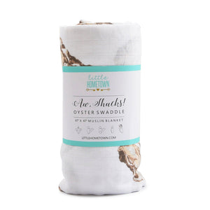 Gift Set: Aw Shucks! Oyster Baby Muslin Swaddle Blanket and Burp Cloth/Bib Combo Baby Shower Essential for Newborn