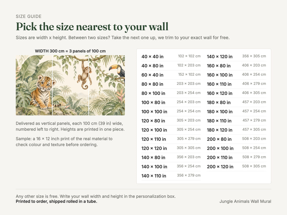 Watercolor Jungle Animals Wall Mural, image 1