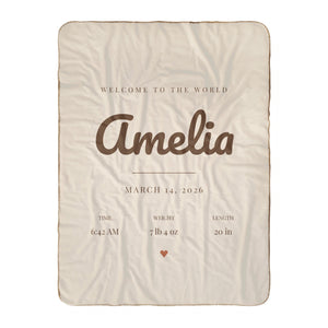 Birth Announcement sherpa baby blanket in cream