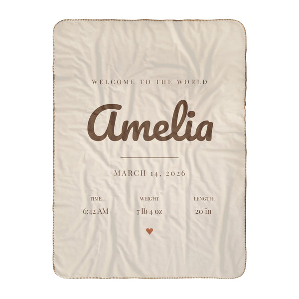 Birth Announcement sherpa baby blanket in cream