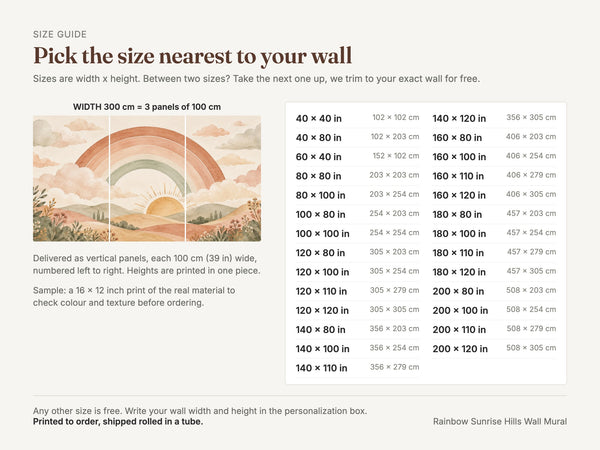 Watercolor Rainbow Sunrise Hills Wall Mural, image 4