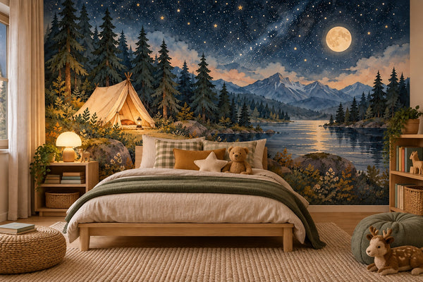 Watercolor Starry Tent Camping Wall Mural, image 2