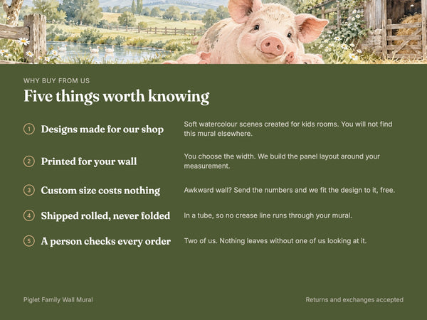Watercolor Piglet Family Farm Wall Mural, image 10