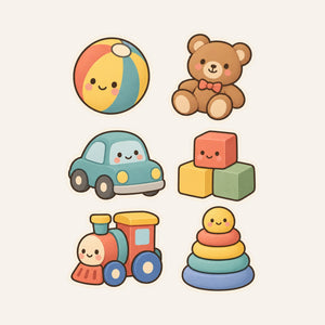 Soft Toys Wall Decals, Set of 6, Baby First Words, image 3