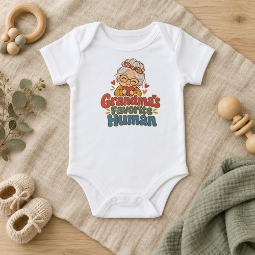 Grandma's Favorite Human baby bodysuit in white