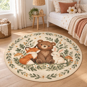 Cream woodland rug in an airy children's bedroom
