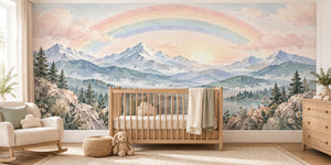 Watercolor Sunrise Lake Rainbow Wall Mural, image 1